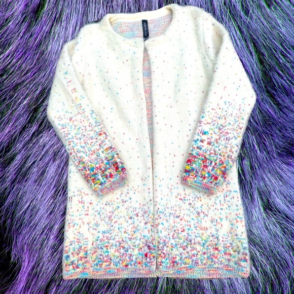 Dance in Paris Sweaters - Dance in Paris White Multicolor Speckled Knit Cardigan Sweater Women’s M/L Open